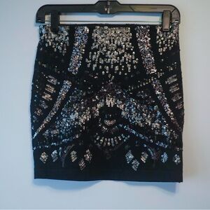 Express Black and Silver Sequin Mini Skirt